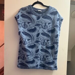 Blue Patterned Sleeveless Sweater